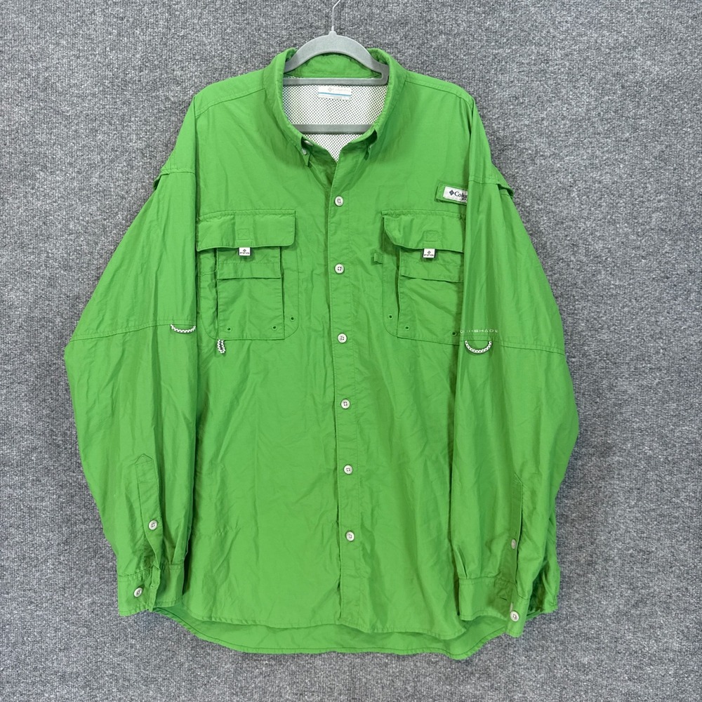 Columbia PFG Shirt Mens XL Green Bahama II Vented Fishing Long Sleeve Outdoor